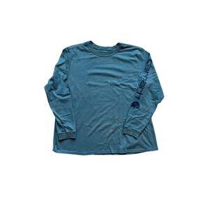 Carhartt Men's Teal Blue Long Sleeve T-Shirt Faded Worn Look Workwear Crewneck